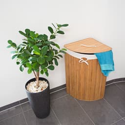 3x wasmand hoekmodel bamboe - 60 liter - deksel - wasbox - driehoekig - natuur — thumbnail 4