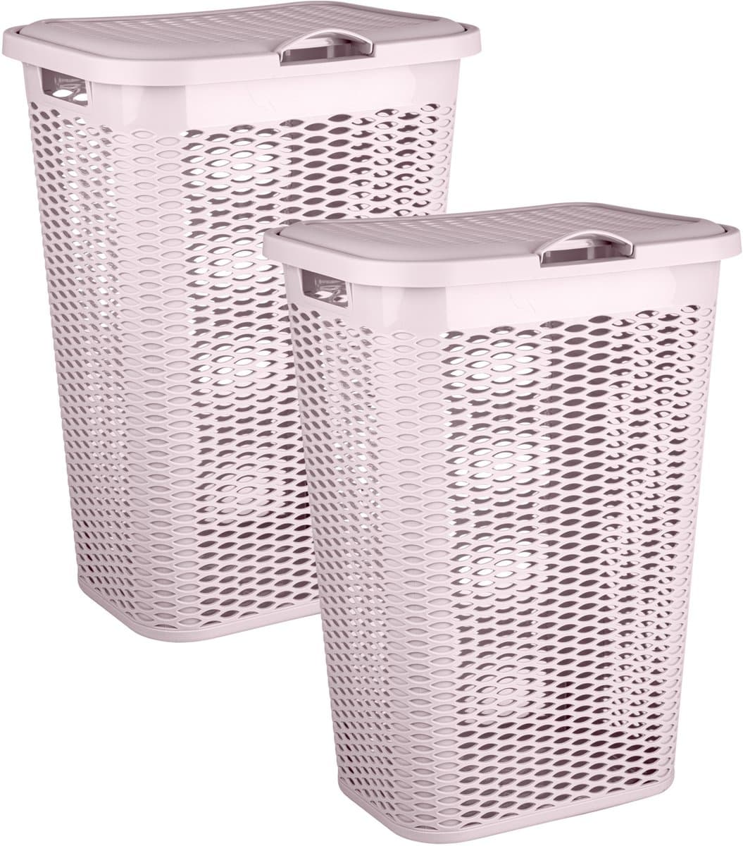 Plasticforte Wasmand Ventilation - 2x - met deksel - roze - kunststof - 51 liter - 43 x 35 x 61 cm - Badkamer - Wasgoed - Nieuw design - Zeer stevig — afbeelding 1