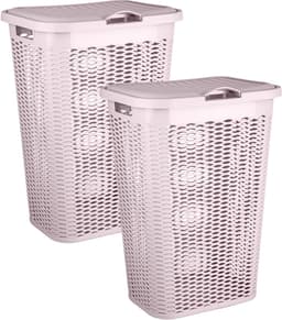 Plasticforte Wasmand Ventilation - 2x - met deksel - roze - kunststof - 51 liter - 43 x 35 x 61 cm - Badkamer - Wasgoed - Nieuw design - Zeer stevig — thumbnail 1