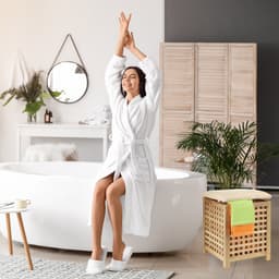 Stabiele wasmand met zitting - multifunctioneel - 1 stuk - walnotenhout — thumbnail 2