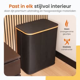 Goliving Wassorteerder 3 Vakken - 150L - Opvouwbare Wasmand Met Deksel - 3 Uitneembare Zakken Met Kleurlabels - 57 x 37 x 66 cm - Zwart — thumbnail 3