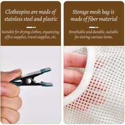 Dailygoods- Wasknijpers 40 Stuks - Houten Wasknijpers - Wasknijpermandje - Wasknijperzak - Roestvrij Staal - Ademend Opbergtas - Wasclips — thumbnail 3