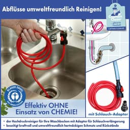Rohrfrei-Power Slang met terugslagventiel – Milieuvriendelijk ontstoppen van afvoeren in keuken, bad en WC, 2,4 m lengte, inclusief adapter voor tuinslang — thumbnail 2