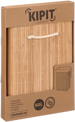 Kipit Wasmand van bamboe - 2x - wit / bruin - 60 liter - 40 x 30 x 50 cm - met deksel - met binnendoek — thumbnail 5