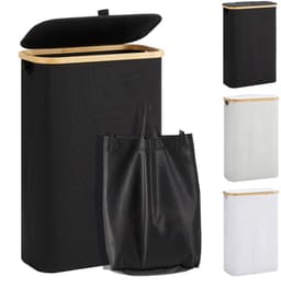 NTH products- Wasmand 48 liter - Wasmand met deksel - Opvouwbare Wasmand - Bamboe/Hout - Hoge Wasmand - 40 x 20 x 60 cm - Wascontainer — thumbnail 1