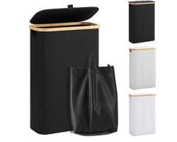 NTH products- Wasmand 48 liter - Wasmand met deksel - Opvouwbare Wasmand - Bamboe/Hout - Hoge Wasmand - 40 x 20 x 60 cm - Wascontainer