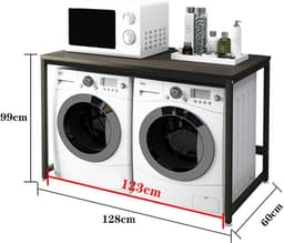 Wasmachine Opbergrek - Droger Standaard - Ruimte Organiseren - Dubbele Kast - 128x60x99 cm - Wit — thumbnail 2