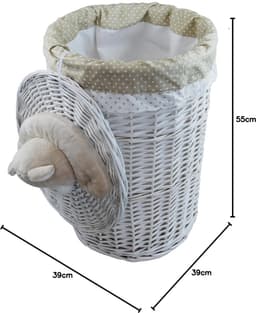 Wasmand Wilgentenen - Wasbox Rond - Kleding Opbergen - Met Pluche Beer - 60 Liter - Wit — thumbnail 4
