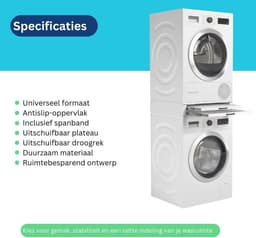 Tussenstuk Wasmachine Droger - Stapelkit Plateau - Ruimte Besparen - Met Uittrekbaar Rek - 55 cm Diep - Wit — thumbnail 5