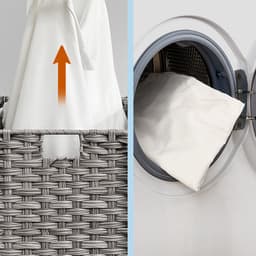 SONGMICS - Wasmand - Wassorteerder - Met Deksel - 3 Vakken - Uitneembare Waszak - Wielen - 150L+10L — thumbnail 4