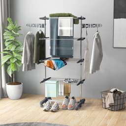 Wasdroger Wasrek 5 verdiepingen, opvouwbaar, One-Klick-Systeem, 142 cm x 55 cm x 172 cm, Grijs + Zilver — thumbnail 4