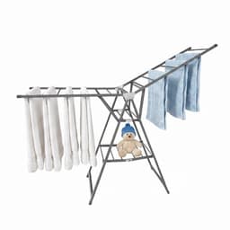 Opvouwbare dubbele wasrek – met hoogteaanpasbare vleugelsteunen – vrijstaand ruimtebesparend ontwerp – geschikt voor het drogen van kleding en beddengoed – geschikt voor binnen en buiten – driedelige wasrek met schoenenrek – grijs — thumbnail 1