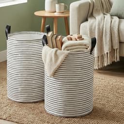 Vouwbare Wasmanden Set met 2 Waszakken, Waterdicht Canvas voor Kleding en Beddengoed, Ideaal voor Badkamer en Slaapkamer — thumbnail 5