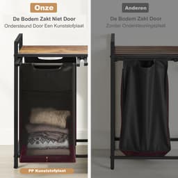 Vierdelige Wasmand 160L – 4 Wasmanden Naast Elkaar Met Metalen Frame en Opbergplank 116×33×72 cm – Wasgoed Organizer — thumbnail 5