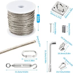 Waslijnset - Stalen kabel - Buiten ophangen - PVC gecoat - 30 meter - Zwart — thumbnail 3