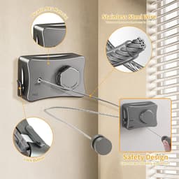 Dailygoods- Waslijn Uittrekbaar 5.1m - Wanddroogrek - Roestvrij Staal - Kledinglijn - Duurzaam - Maximaal 20 kg capaciteit — thumbnail 2