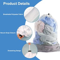 Dailygoods- Waszakken Groot - 2 Stuks - Ademend Mesh - Herbruikbaar - Voor Wasmachine - 70 x 90 Cm - Wit - Wasnet — thumbnail 3