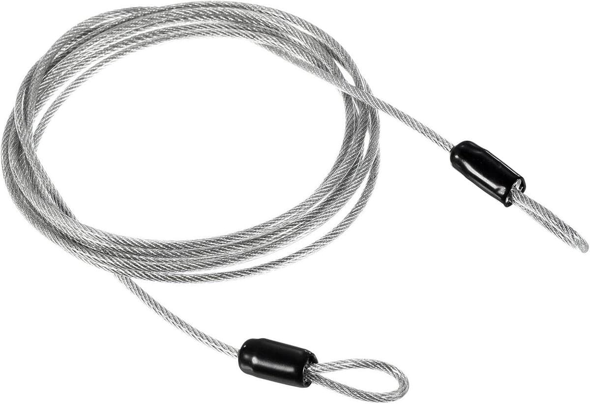 Veiligheidsstaalkabel, 2,5 mm x 2 m, gecoate staalkabel voor bagagesloten — Met dubbele lus (zilver) — afbeelding 1