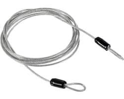 Veiligheidsstaalkabel, 2,5 mm x 2 m, gecoate staalkabel voor bagagesloten — Met dubbele lus (zilver) — afbeelding 1