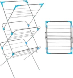 Heavy Duty premium kwaliteit gelegeerd staal 3-laags kleding luchtdroger - wasdroger waslijn paard indoor outdoor handdoekrek - 15 m droogruimte - antislip voeten - hoekruimtes voor hangers met snelle levering — thumbnail 1