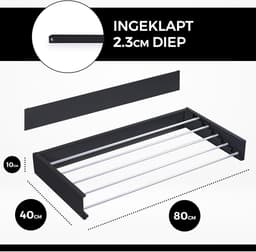 Premium Luxe Laundry Aluminium Wandmontage Droogrek - Opvouwbaar, Inklapbaar, Drievoudig - Ruimtebesparend Wasruimte Muur Droogrek - Wit folding wall laundry rack — thumbnail 3