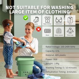 Draagbare mini-campingwasmachine met centrifuge - 45 liter capaciteit - Opvouwbare wasmachine tot 15 KG - Blauwlichtsterilisatie - Ideaal voor ondergoed, sokken, kamperen en buiten — thumbnail 2