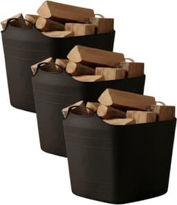 Excellent houseware flexibele kuip / emmer - 3x - zwart - 25 l - kunststof - 40 x 35 cm - met handvatten — thumbnail 1