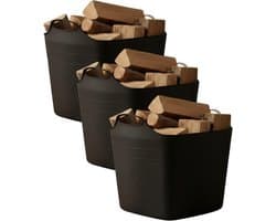 Excellent houseware flexibele kuip / emmer - 3x - zwart - 25 l - kunststof - 40 x 35 cm - met handvatten