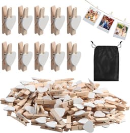 100 Houten Mini Knijpers Wit voor Foto's en Knutselen met Opbergzak — thumbnail 1