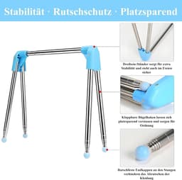 - Inklapbaar Wasrek van Roestvrij Staal | Verstelbaar van 34 tot 70 cm | Met 4 Klapbeugels, 4 Wasknijpers en Draagtas | Draagbaar Wasrek voor Camping, Balkon en Hotel | Blauw | Opvouwbaar en Draagbaar — thumbnail 4