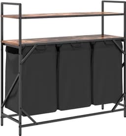 Wasmand – Wasbak – Wascontainer – Wasbox – Waskuip – 3 Compartimenten – Stalen Frame Met Eiken Planken — thumbnail 2