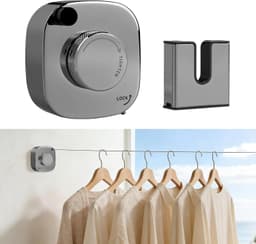 Waslijn, uittrekbaar, wandmontage, van roestvrij staal, met spanknop, waslijn met stalen kern voor badkamer, balkon en wasruimte, roestbestendig en niet doorhangen — thumbnail 1