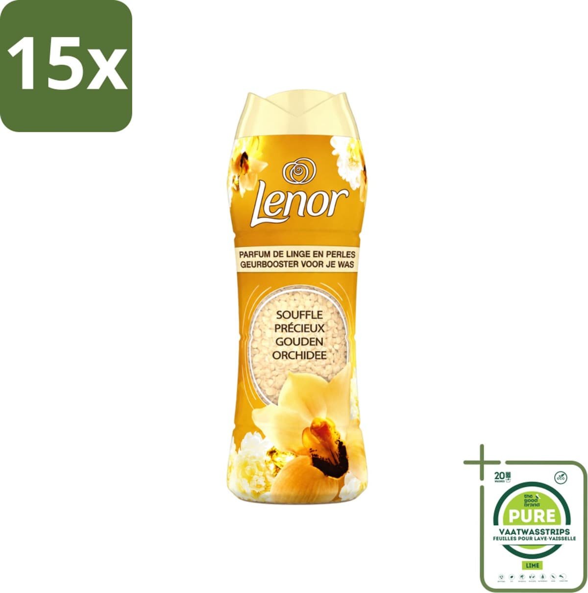 15 x Lenor - Geurbooster - Gouden Orchidee - 22 Wasbeurten - Grootverpakking - Vaatwasstrips - Geurbooster Was - Geur In Was - Geur In Kleding - Wasgeur - Geur In Wasmachine — afbeelding 1