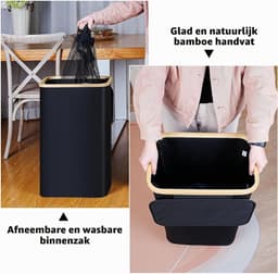 Wasmanden voor wasgoed met wasbare en afneembare binnenzak, smalle wasmand voor vuile kleren, speelgoed- en handdoekenopslag (zwart) — thumbnail 2