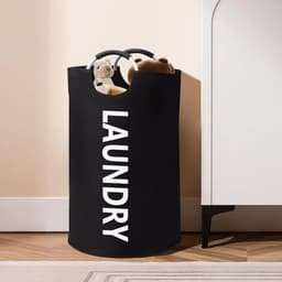 Wasmand, wasverzamelaar, wasverzamelaar, stoffen waszak met handgrepen, voor wassorteerder, opbergmand, badkamer, waskeuken, 90 liter, donkergrijs — thumbnail 2
