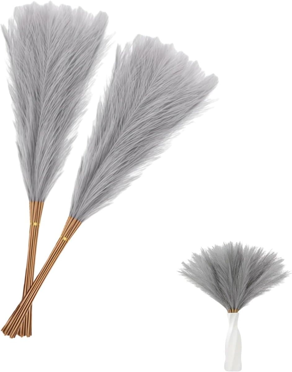 20 stuks pampasgras, 55 cm, kunstdroogbloemen, pampasgras, modern, woondecoratie, boeket, vaas, voor bruiloft, kantoor, slaapkamer, woonkamer (grijs) — afbeelding 1