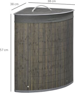 Clruro Waskorf - 38 x 38 x 57 cm - Hoek Waskorf met Deksel - 55L - Verwijderbare Waszak - Bambus - Grijs — thumbnail 4