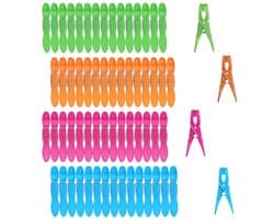 Kleurige Wasknijpers 60 Stuks - Antislip Kunststof Wasknijpers met Buitenringveer voor Waslijn en Wasrek