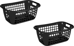 4x stuks zwarte wasmanden/wasgoedmanden met handgrepen 55 cm - Draagwasmanden - Wasgoedmand - Mand met handgrepen — thumbnail 1