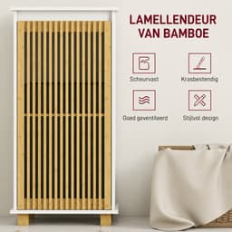 Sello! badkamerkast – badkamermeubel – geïntegreerde wasmand – uitneembare waszak – bamboe deur – wit – 40 × 30 × 80 cm. — thumbnail 5