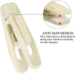 20 stuks fluwelen kledingklemmen, wasknijpers, antislip, sterke, vingergevlokte klemmen voor dunne fluwelen kleerhangers, pakken, broeken, rokken (beige) — thumbnail 5