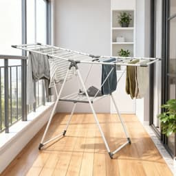 MEUNIQ Droogrek staand opvouwbaar 156,5 x 61,5 x 97 cm met 2 niveaus en verstelbare vleugels, metalen wasrek voor wasruimte of woning, wit — thumbnail 5