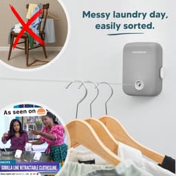 SnelShoppen - Intrekbare Waslijn Heavy Duty voor Binnen en Buiten - Wandgemonteerd Droogrek voor Kleding Drogen aan de Lucht - Ideaal voor Tuin, Balko — thumbnail 4