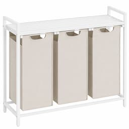 Begryf - Wasmand - metaal/stof- wit/beige - 3 vakken - 92,5 x 33 x 71 cm - 114l — thumbnail 1
