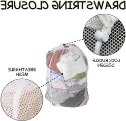 2 Stuks Wasnetten, 60 x 90 cm, Grote Waszak met Verstelbare Trekkoord voor Kleding, Dekbedhoezen en Speelgoedopslag tijdens Reizen en in de Studentenkamer — thumbnail 5