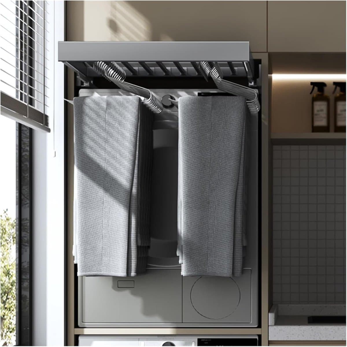 Uittrekbaar Droogrek - Kledingrek Kast - Wassen Drogen - Ruimtebesparend Ontwerp - 714-764 mm - Grijs — afbeelding 1