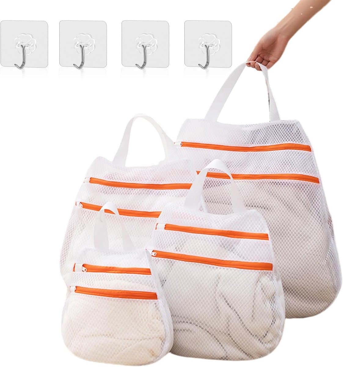 Dubbele Laag Wasnet met Rits en Handvatten - 4 Stuks, Ideaal voor Ondergoed, Handdoeken en Delicate Kledingstukken — afbeelding 1