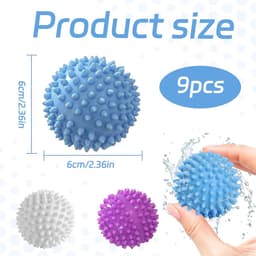 9 stuks drogerballen voor wasdroger, drogerballen, droogballen, herbruikbare droogballen, droogbal, wasbal voor wasmachine, droger ballen voor thuiskleding (blauw, wit, paars) — thumbnail 5