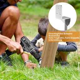 SnelShoppen - Set van 4 Impact Sleeves L-vormige Grondankers 50 cm van Verzinkt Staal voor Hamerinstallatie, Ondersteuning voor Houten Posts, Speeltor — thumbnail 4