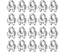 SnelShoppen - 20 Stuks M6 Stalen Kabelclips U-Klemmen RVS Met Sluitmoeren Voor Tuin, Kledinglijn, Tuinhek, Kabelbevestiging, Binnen en Buiten